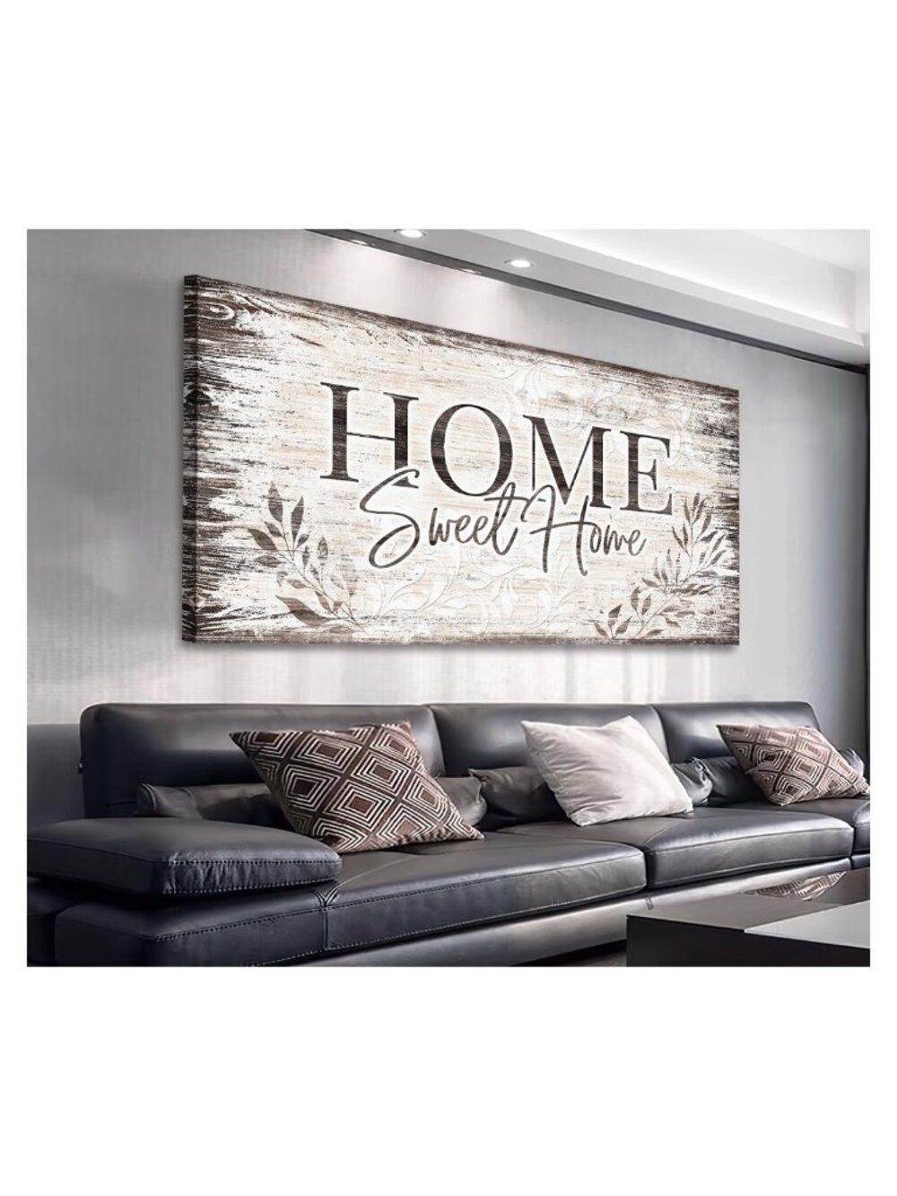 Farmhouse Wooden Wall Art Sign Home Sweet Home Canvas Print Rustic Leaf Decor